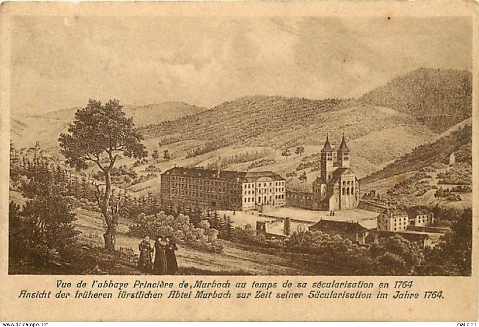 - Dpts Div-ref-BJ767- Haut Rhin - Murbach - Vue De L Abbaye Princière D Après Une Gravure - Abbayes - - Murbach