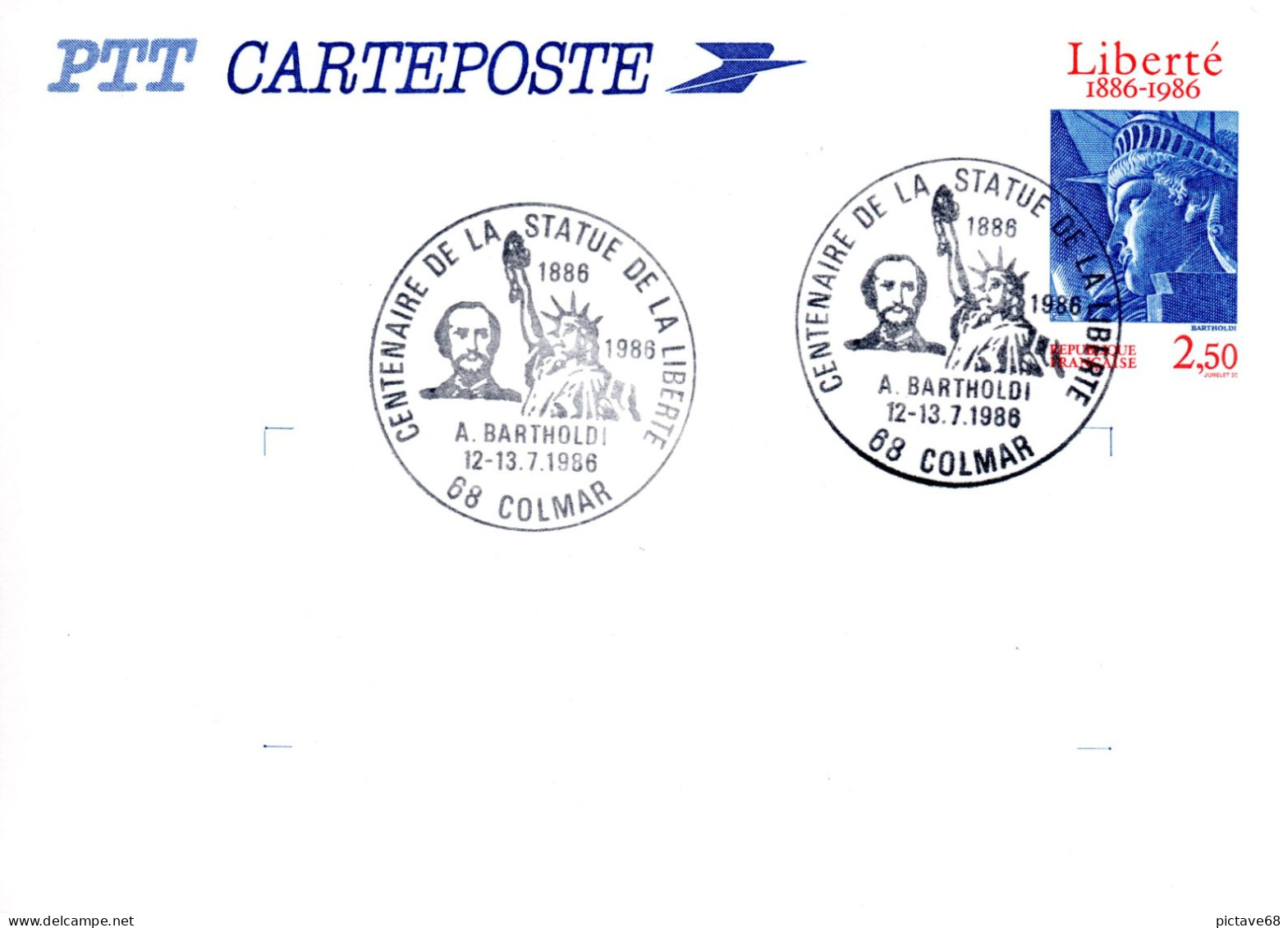 FRANCE / STUE DE LA LIBERTE/ ENTIER POSTAL N°2421-CP1 OBLITERE PJ CENTENAIRE DE LA STATUE DE LA LIBERTE 1886-1986 - Standaardpostkaarten En TSC (Voor 1995)