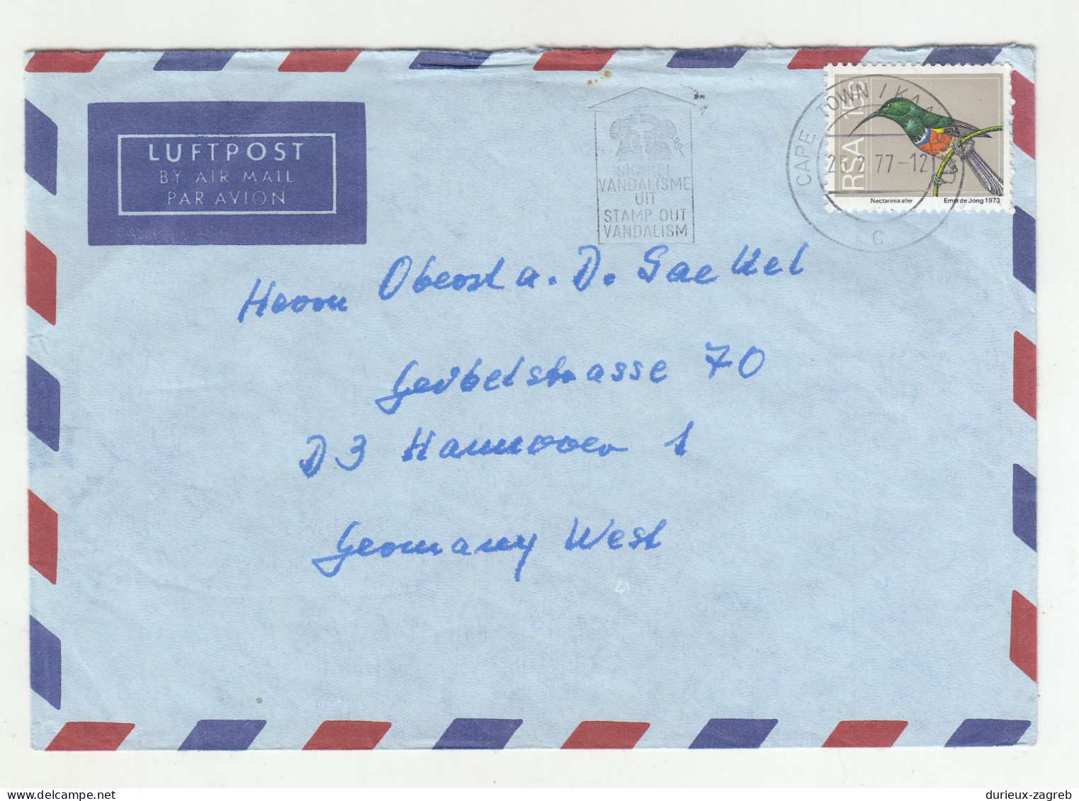 South Africa Air Mail Letter Cover Posted 1977 To Germany B230701 - Covers & Documents