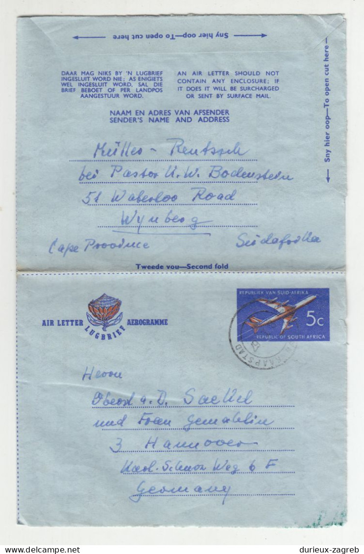 South Africa Postal Stationery Air Letter Posted 1967 To Germany B230701 - Posta Aerea