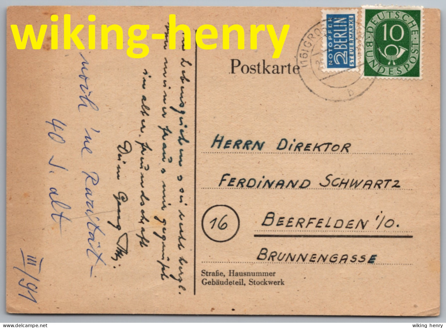 Groß Gerau - Postkarte 1   Gelaufen 1951 Nach Beerfelden Im Odenwald - Gross-Gerau