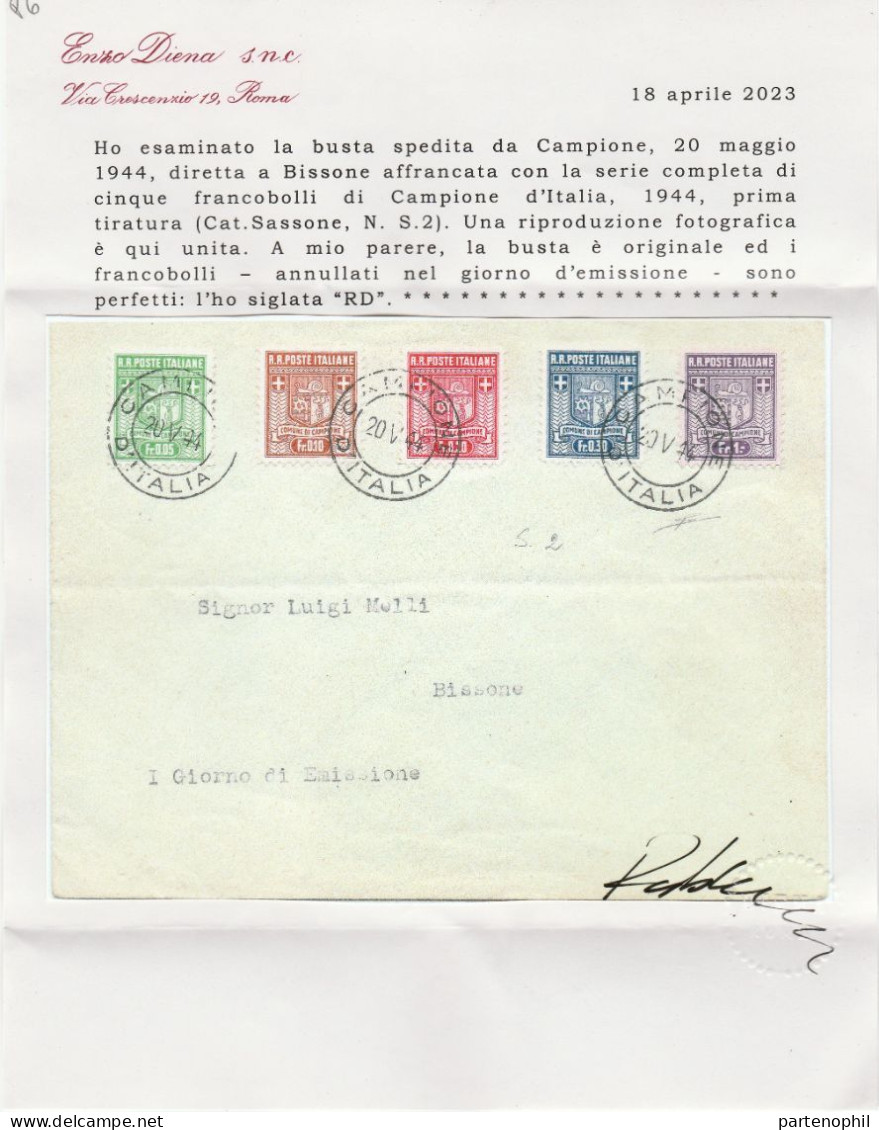 Emissione Autonome - Campione  20 Maggio 1944, Lettera Affrancata Con La Serie N. 1a/5a. Cert. R. Diena. SP - Emissions Locales/autonomes