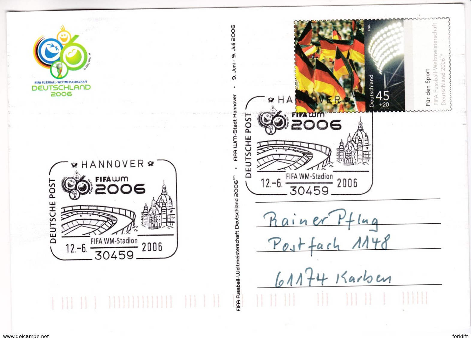 B145 Soccer Coupe Du Monde Football 2006 Deutschland HANNOVER FIFA WM Stadion Entier Postal Stationery - 2006 – Germany