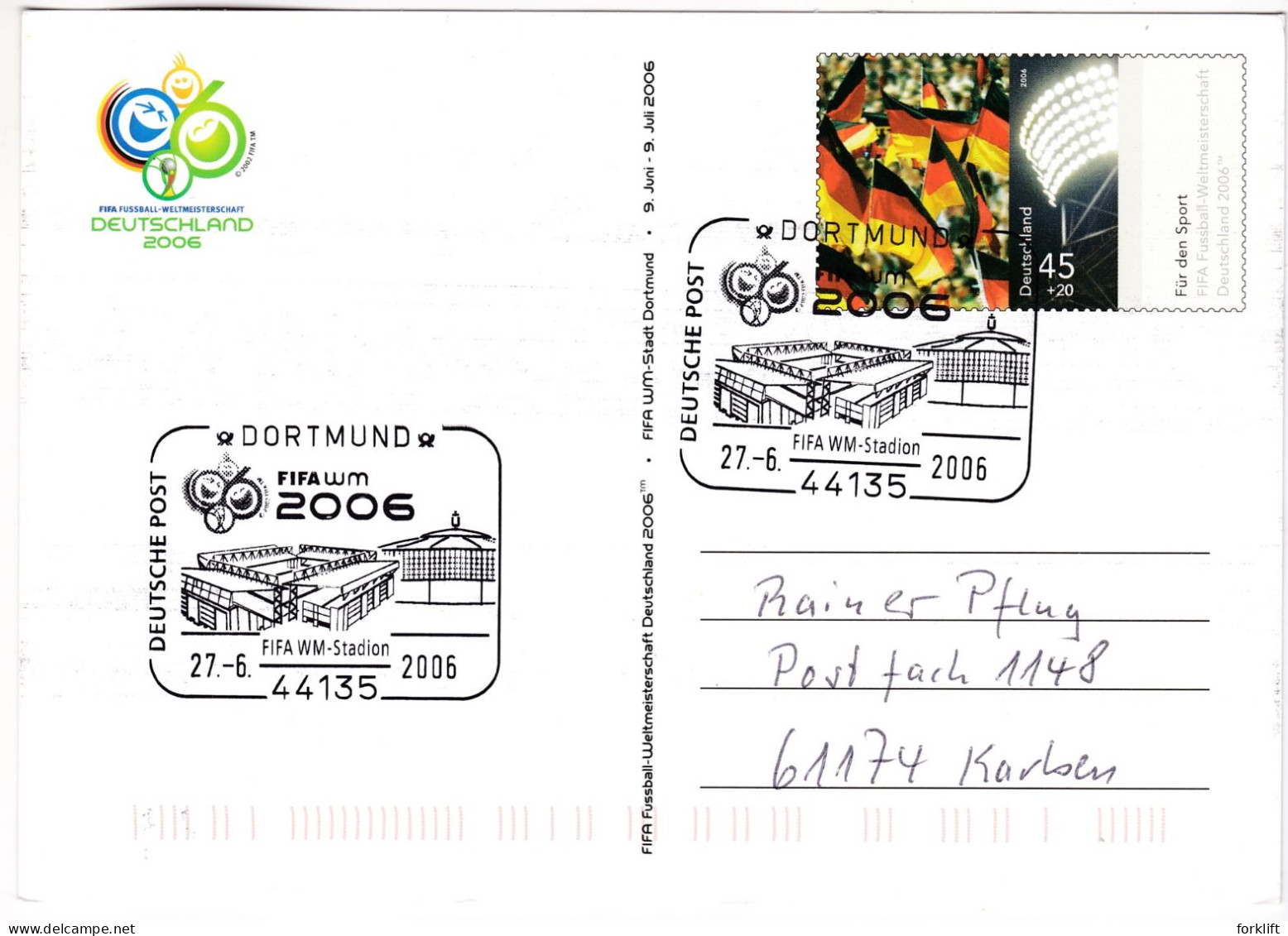 B149 Calcio Soccer Coupe Du Monde Football 2006 Deutschland DORTMUND FIFA WM Stadion Entier Postal Stationery - 2006 – Germany