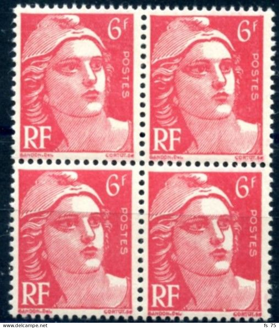 FRANCE - N°716Ac 6F ROSE GANDON - MECHES CROISEES DANS UN BLOC DE 4 SANS CHARNIERE ** - Unused Stamps