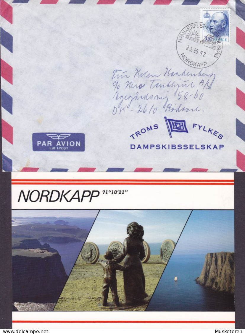 Norway TROMS FYLKES DAMPSKIBSSELSKAB Sonderstempel 'Hammerfest-Honningsvág' NORDKAPP 1992 Cover Brief RØDOVRE Denmark - Briefe U. Dokumente