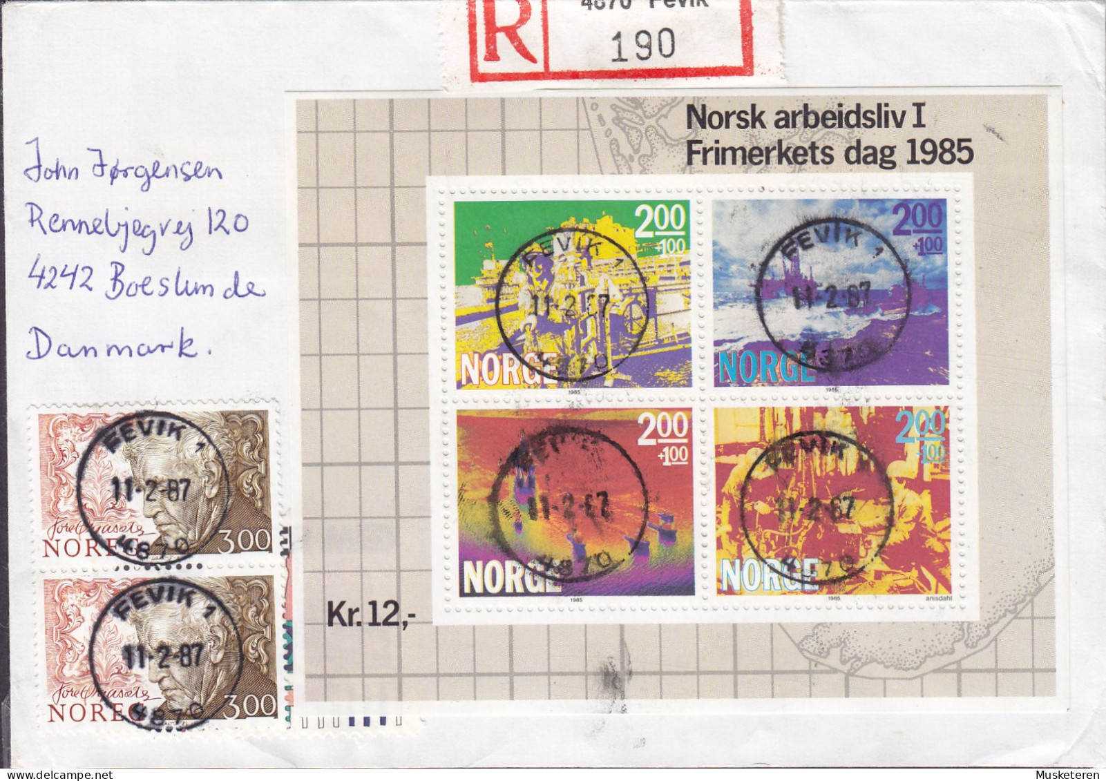 Norway Registered Einschreiben Label Deluxe Cds. FEVIK 1997 Cover Brief BOESLUNDE Block 5 Miniature Sheet 2x Orjasaeter - Brieven En Documenten