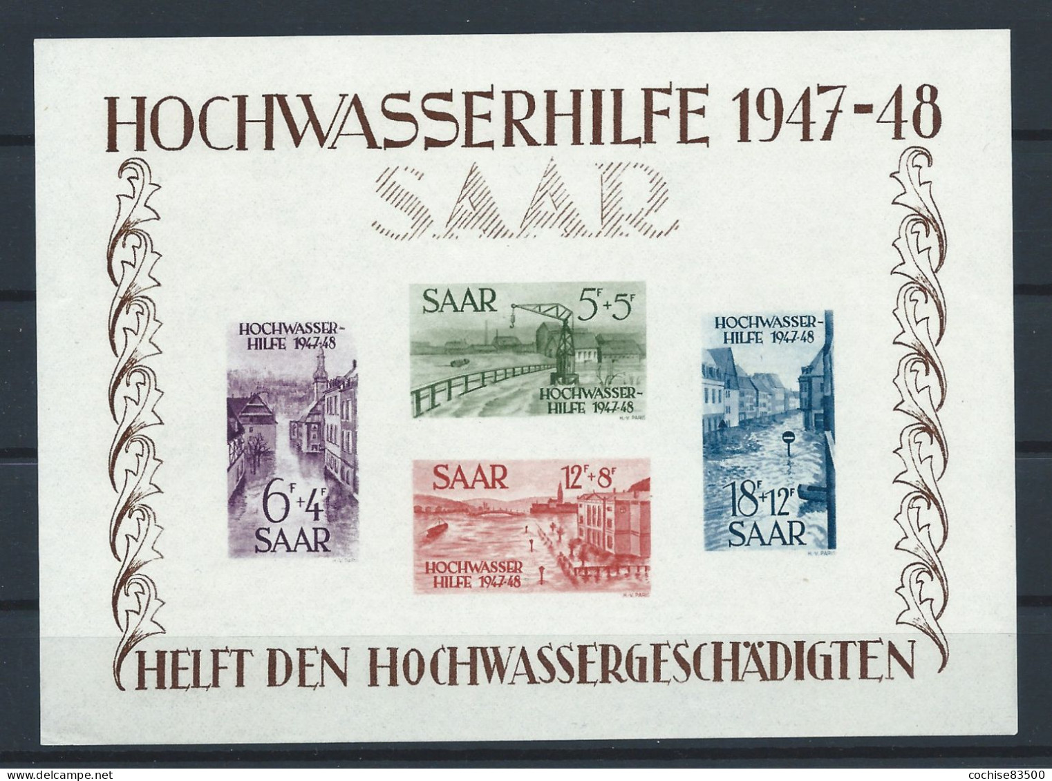 Saar Bloc N°1** (MNH) 1948 - Inondation De Janvier 1947 - Blocks & Sheetlets