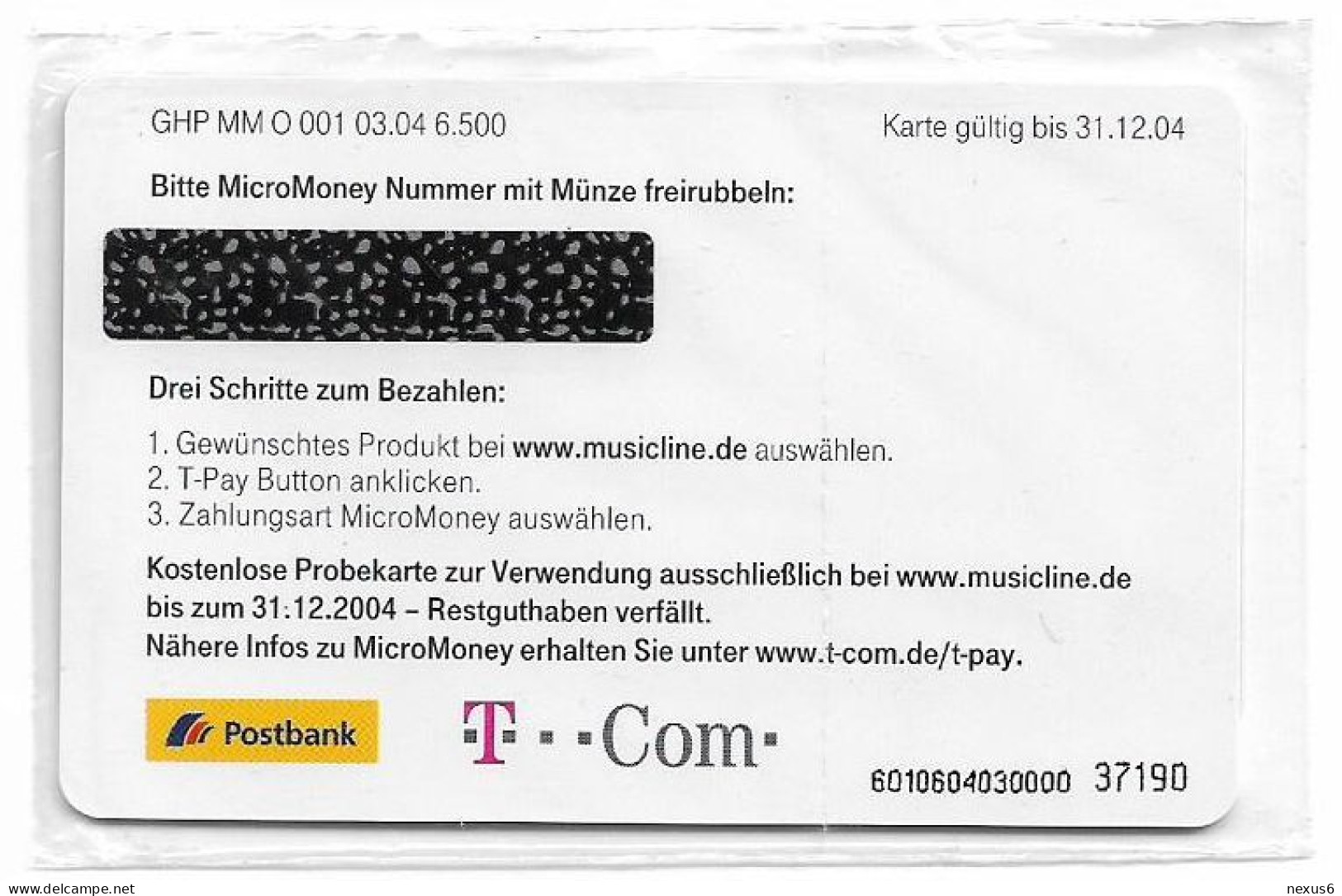 Germany - Micromoney - GHP MM O 001-03.04 - Musicline 1 - L.O.V.E., Exp.31.12.2004, Remote Mem. 2€, 6.500ex, NSB - [3] T-Pay  Micro-Money