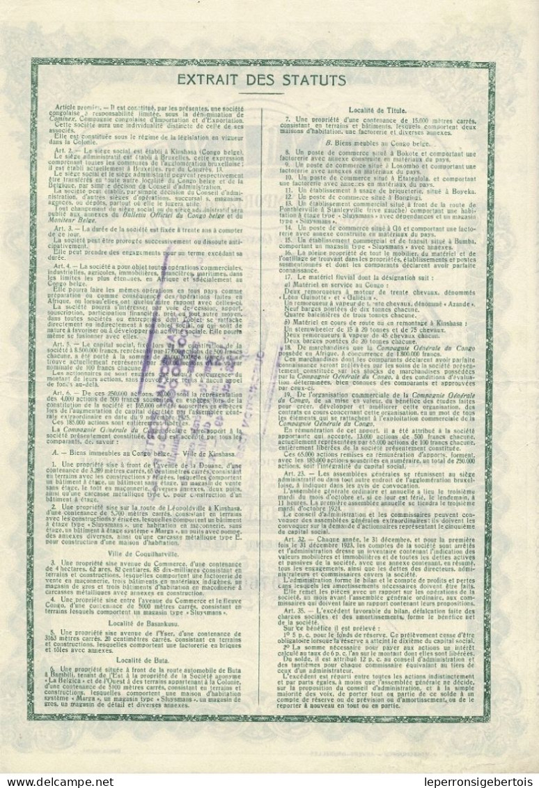 Titre De 1925 -Cominex -Compagnie Congolaise D'Importation Et D'Exportation-Société Congolaise à Responsabilité Limitée - Afrique