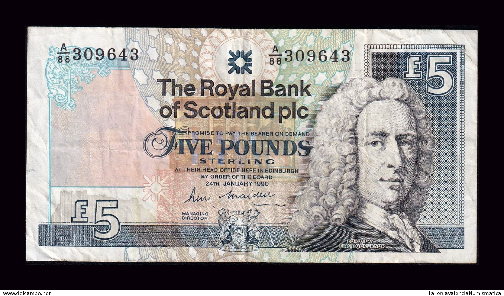 Escocia Scotland 5 Pounds Esterlinas 1990 Pick 352a Bc/+ F/+ - 5 Pond
