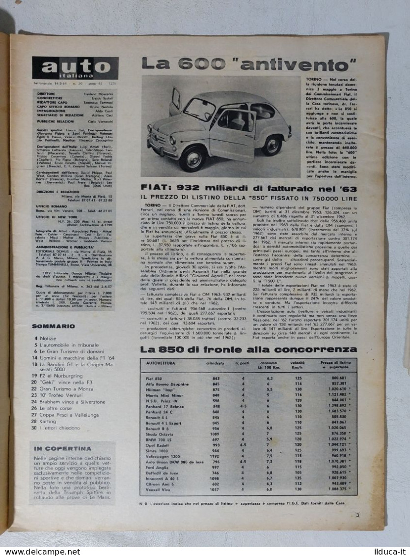 I114861 Auto Italiana A. 45 Nr 20 1964 - Bandini GT, Cooper Maserati 5000 - F2 - Motores