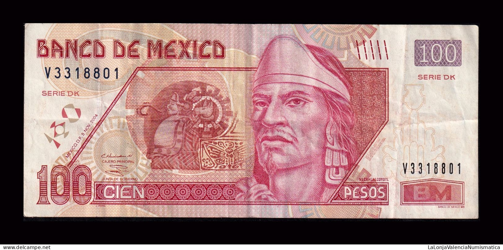México 100 Pesos Nezahualcóyotl 2004 Pick 118f(1) Serie DK Bc/Mbc F/Vf - Mexique