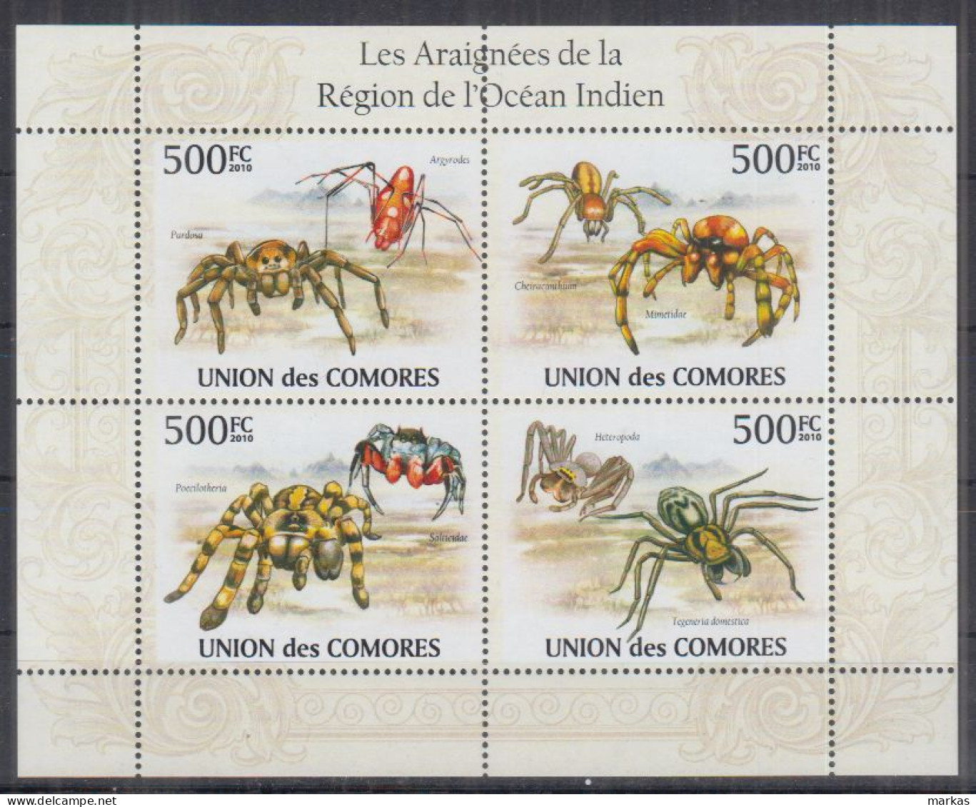 F13. Comoro MNH 2010 Fauna - Animals - Spiders - Ragni