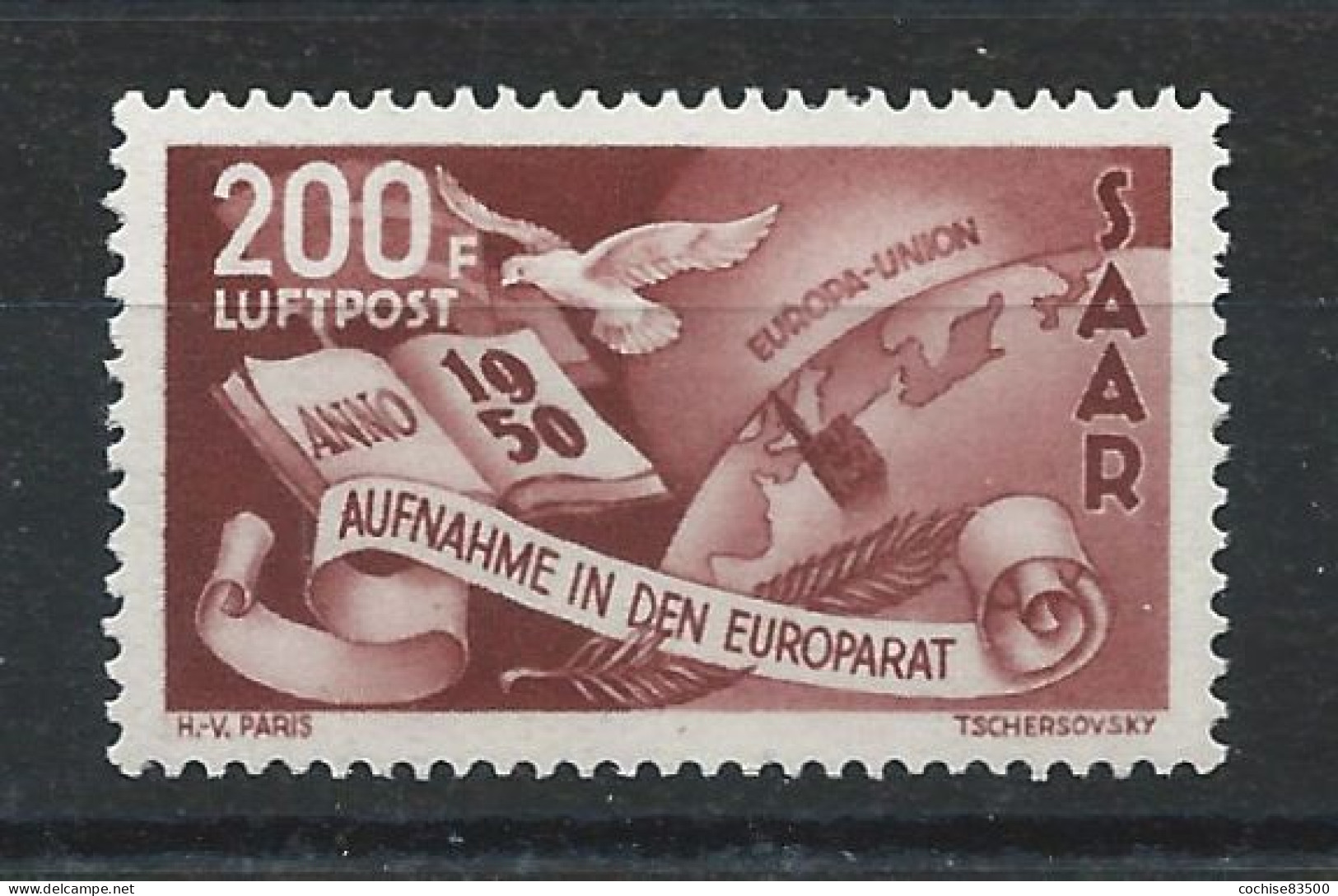 Saar PA N°13** (MNH) 1950 - Admission Au Conseil De L'Europe - Aéreo