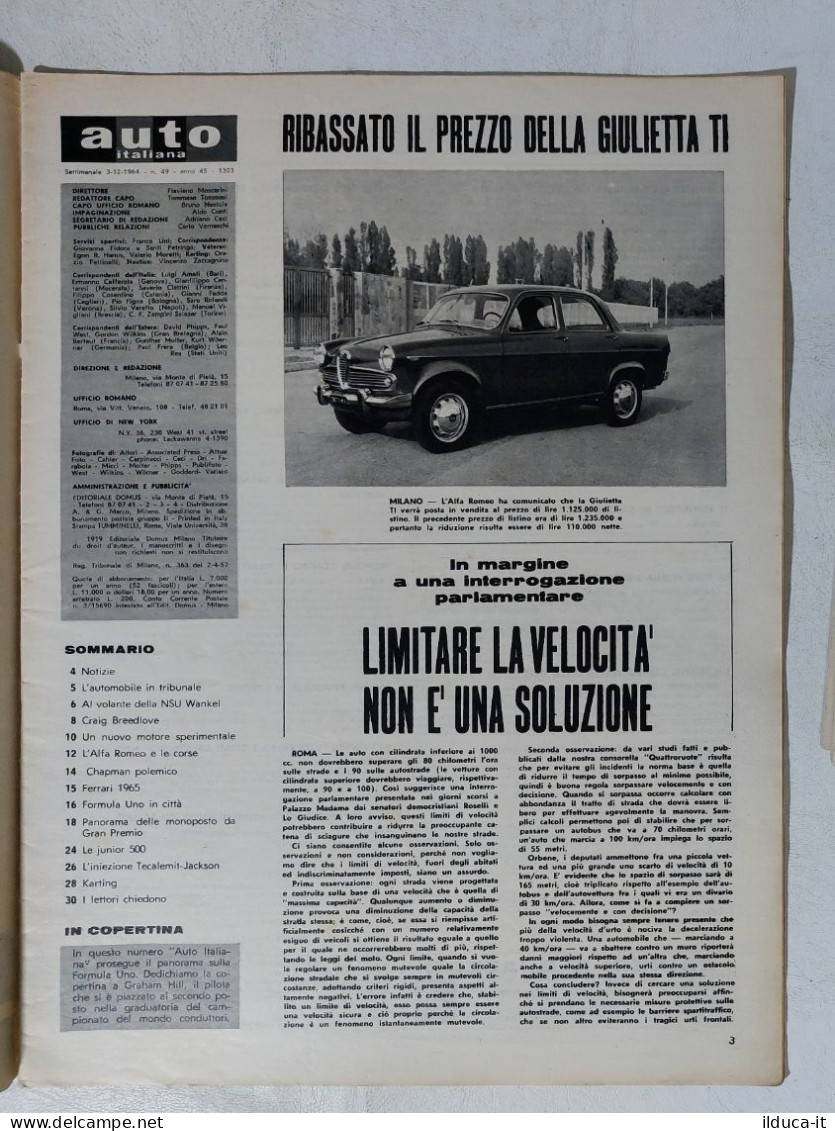 I114886 Auto Italiana A. 45 Nr 49 1964 - Graham Hill - NSU Wankel - Formula 1 - Engines