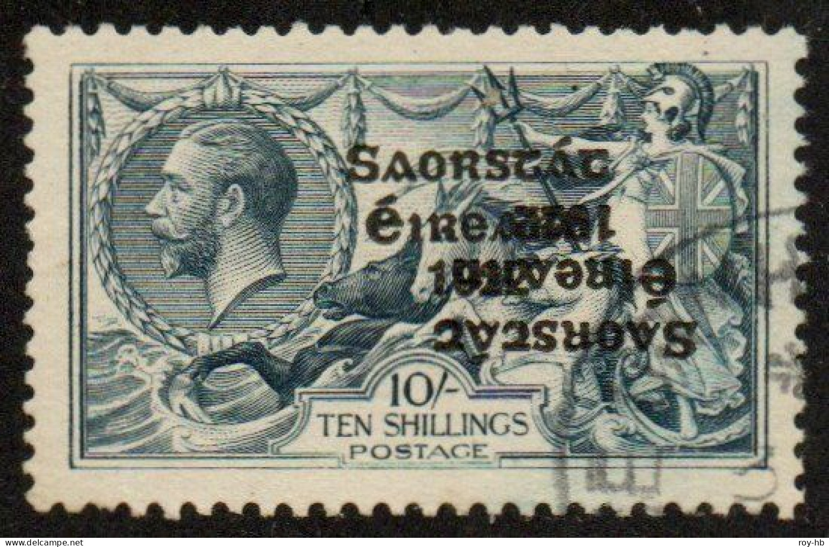 1925 10/- "Narrow" With Overprint Double, Once Inverted, Cds "used". - Gebruikt