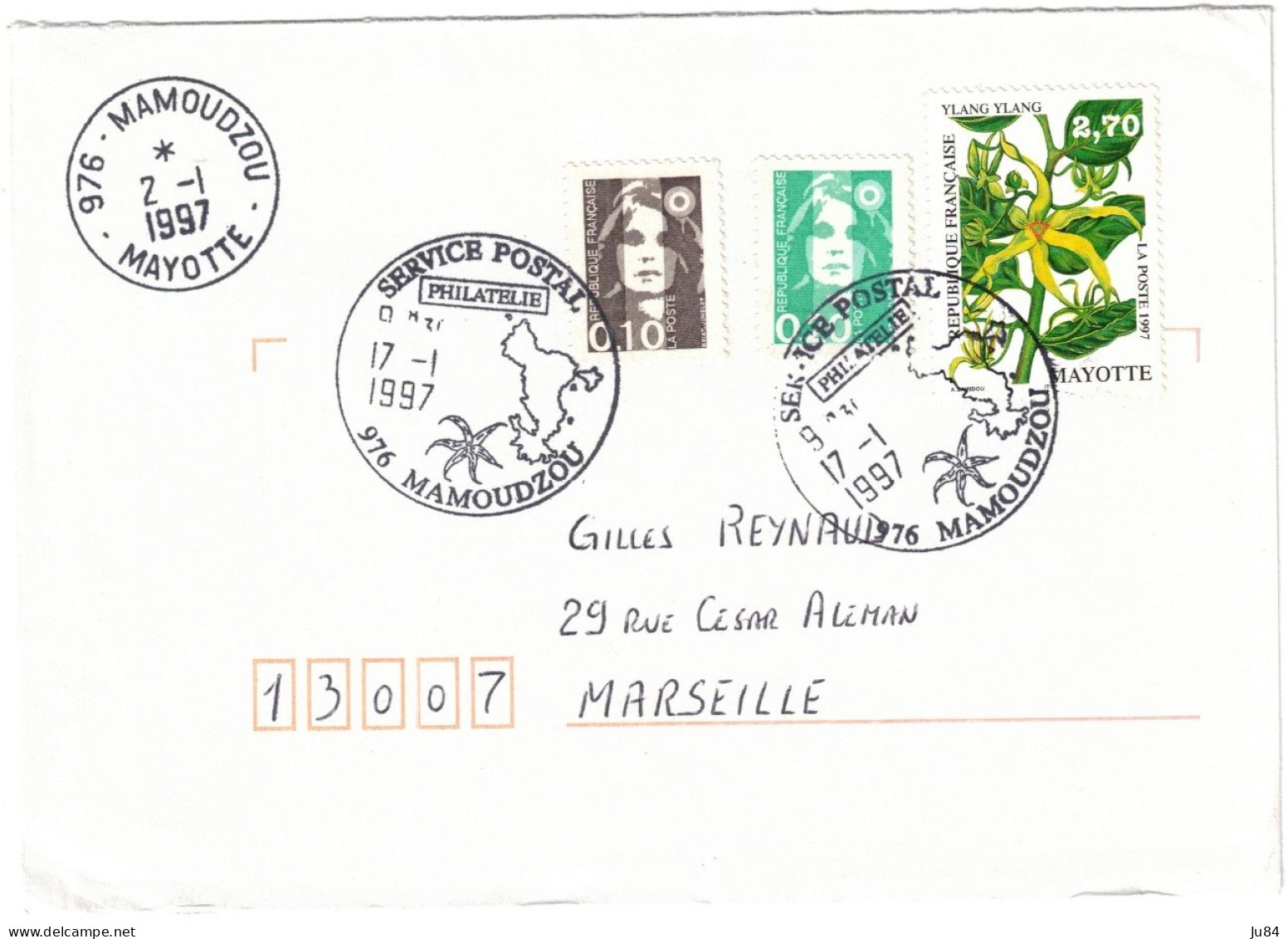 Mayotte - Mamoudzou - Service Postal Philatélie - Lettre Pour Marseille - 17 Janvier 1997 - Brieven En Documenten