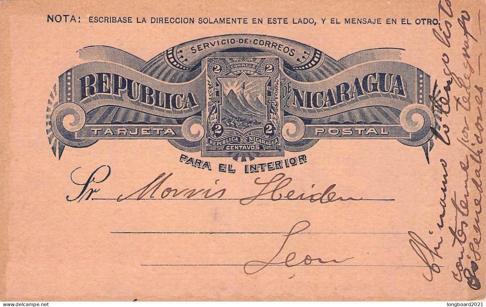 NICARAGUA - TARJETA POSTAL 1893 2C /*52 - Nicaragua