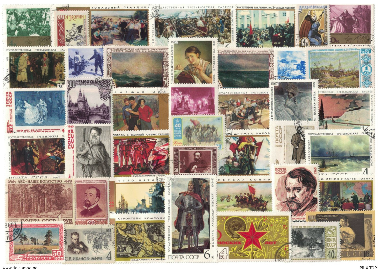 Russia +/- 200 Stamps Canceled Pasted On Paper - Colecciones