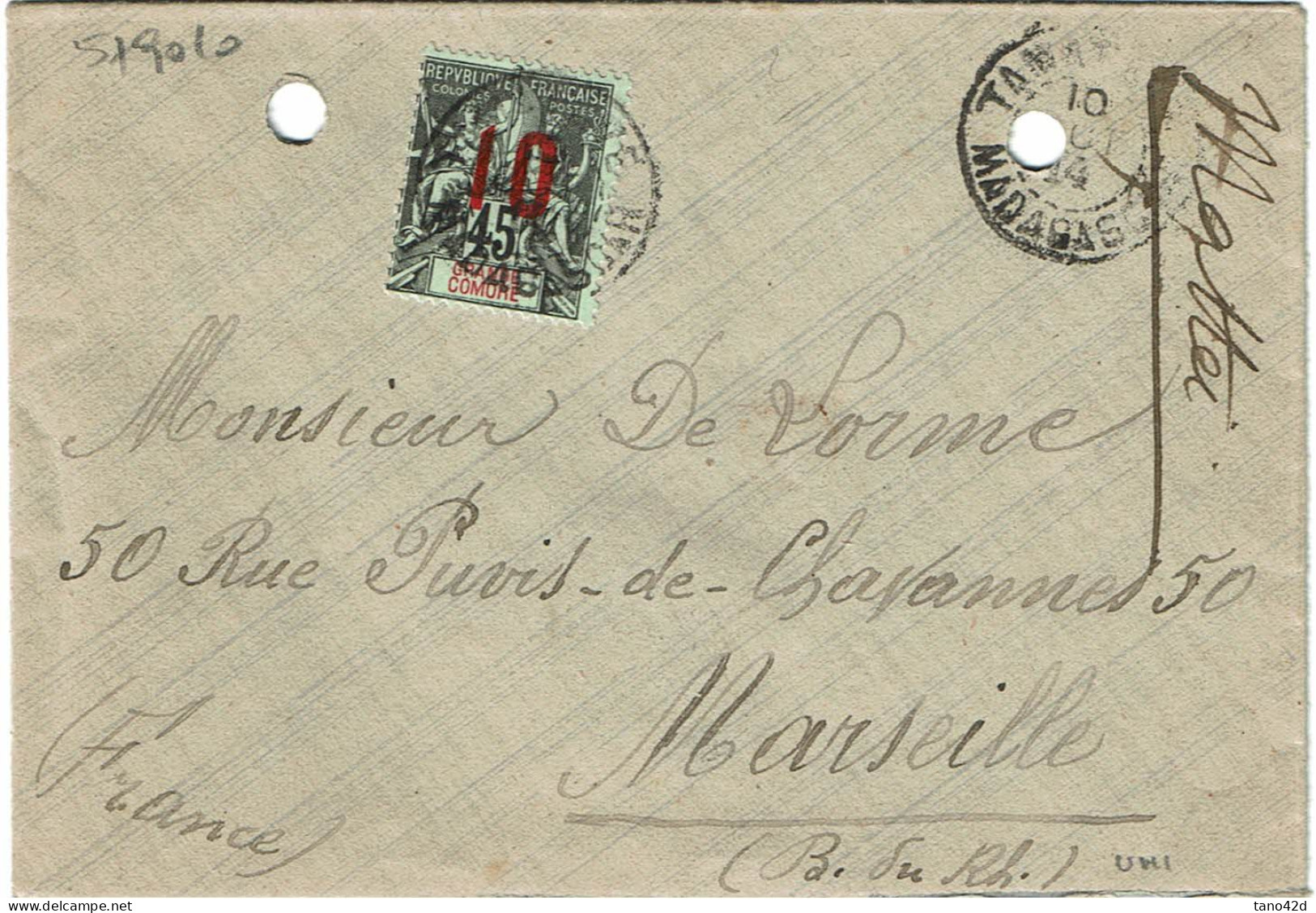 CTN85A - GRANDE COMORE LETTRE TAMATAVE/  MARSEILLE JUIN 1914 - Cartas & Documentos