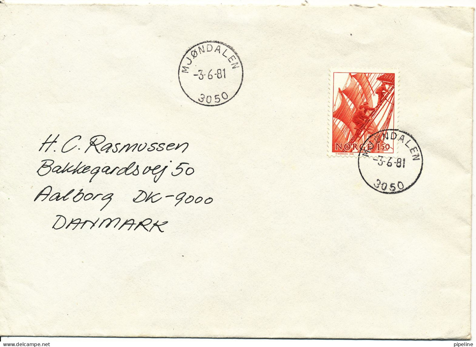 Norway Cover Sent To Denmark Mjöndalen 3-6-1981 Single Stamp - Briefe U. Dokumente