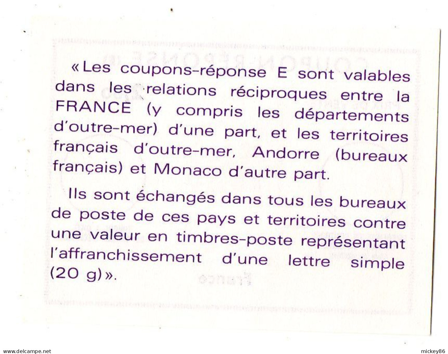 Entier--  Coupon-Réponse Régime E -- FRANCE-- 2,60 Franc -- NEUF -- - Buoni Risposte