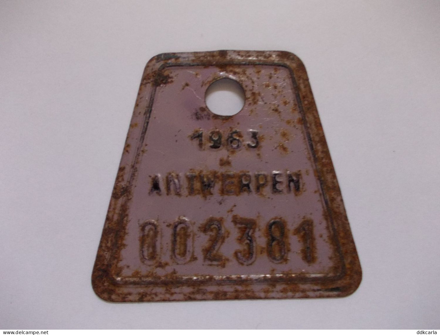 Oude Metalen Fiets Plaat Taks Plaat Uit 1963 Antwerpen - Vélo Tax Plaque Anvers - Nummerplaten