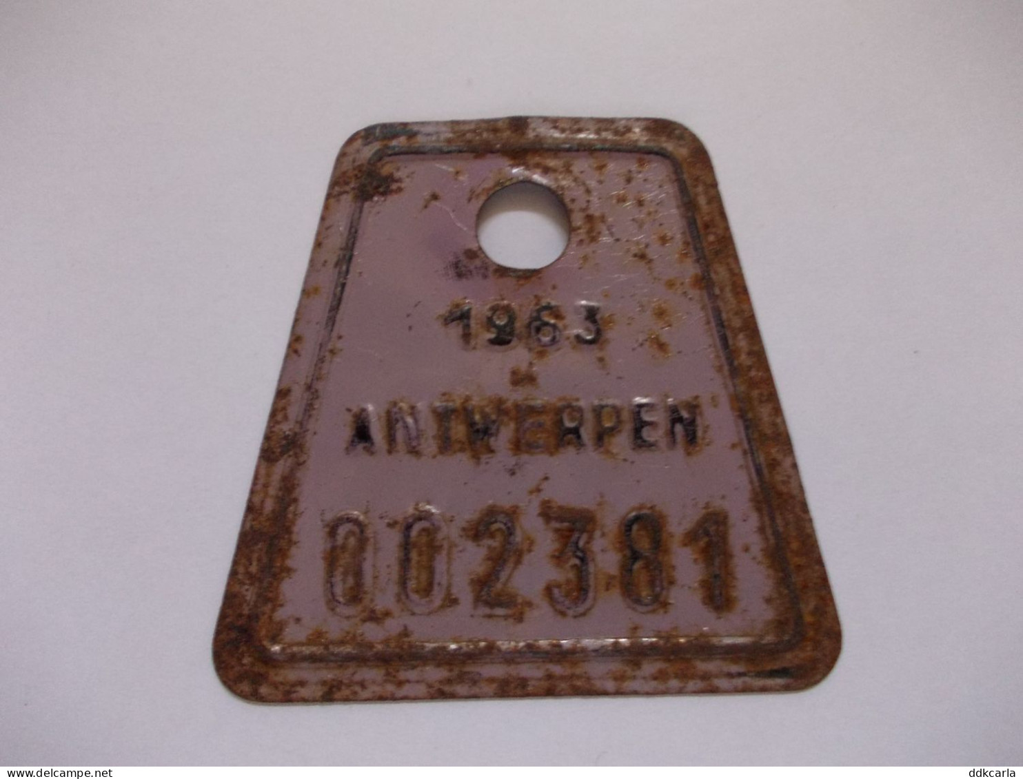 Oude Metalen Fiets Plaat Taks Plaat Uit 1963 Antwerpen - Vélo Tax Plaque Anvers - Placas De Matriculación