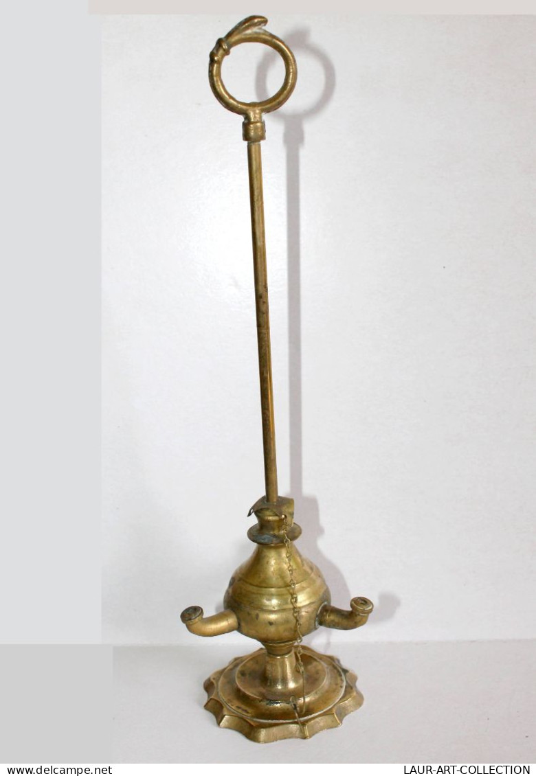 ANCIENNE LAMPE A HUILE FLORENTINE A 3 BEC De LUMIERE, LAITON, MILIEU XIXe Siecle / ART DECORATIF (0507.5) - Candelabri E Candelieri