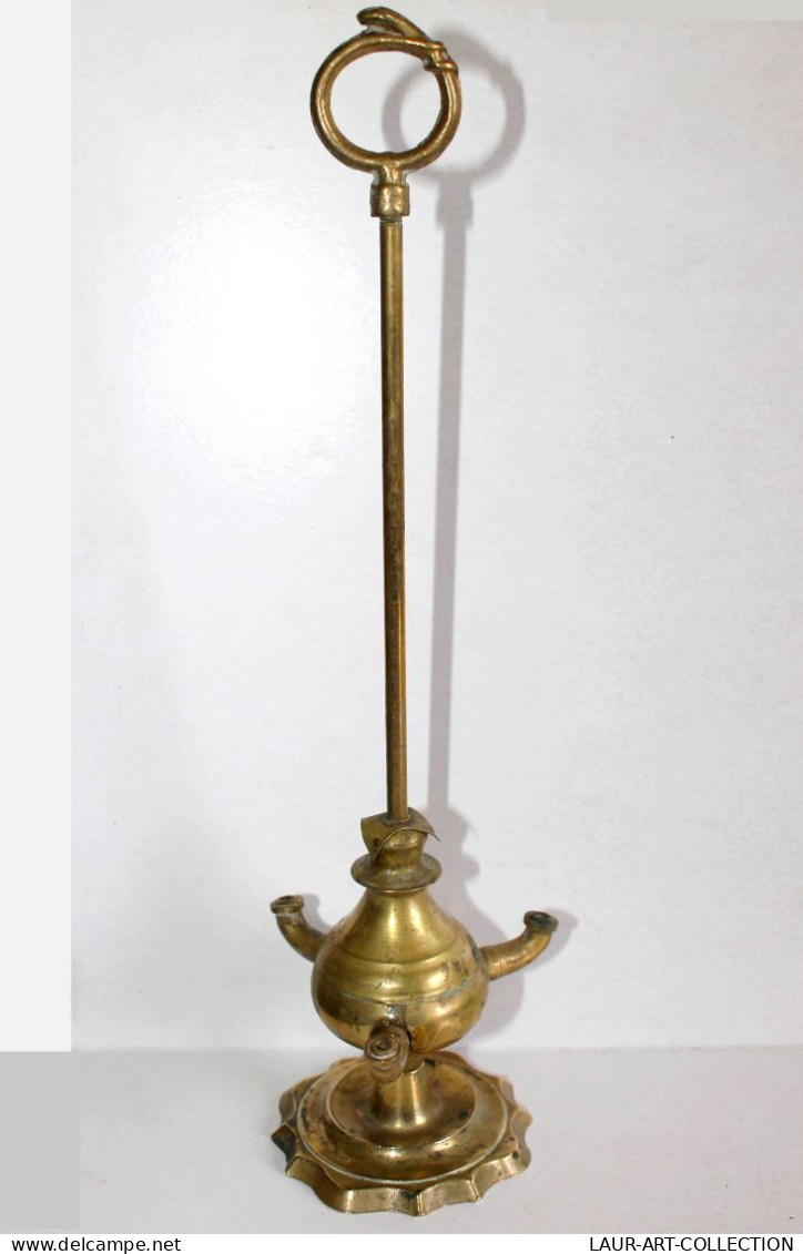 ANCIENNE LAMPE A HUILE FLORENTINE A 3 BEC De LUMIERE, LAITON, MILIEU XIXe Siecle / ART DECORATIF (0507.5) - Chandeliers, Candélabres & Bougeoirs