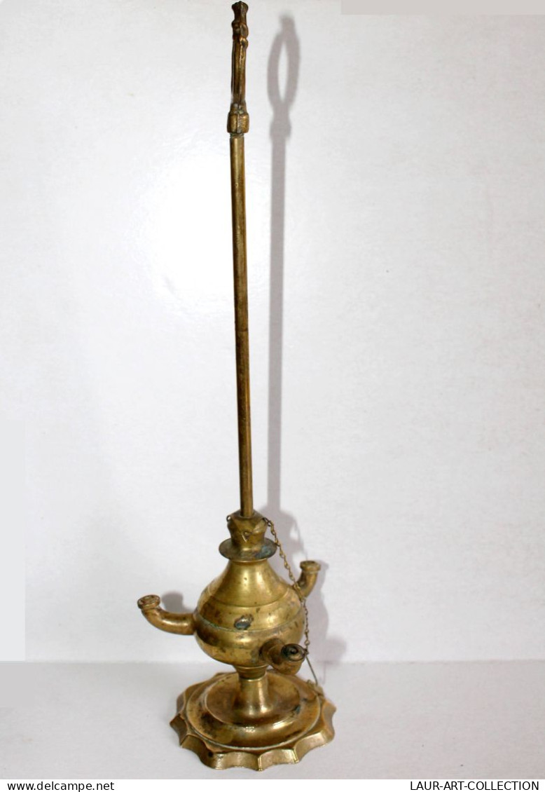 ANCIENNE LAMPE A HUILE FLORENTINE A 3 BEC De LUMIERE, LAITON, MILIEU XIXe Siecle / ART DECORATIF (0507.5) - Chandeliers, Candelabras & Candleholders