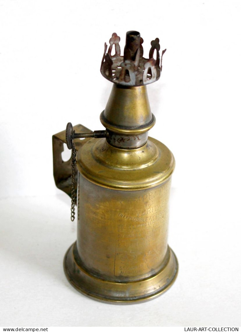 ANCIEN LAMPE PETROLE PIGEON GARANTIE VERITABLE, MEDAILLE ARGENT PARIS 1885 ETAIN / ART DECORATIF (0507.6) - Zinn