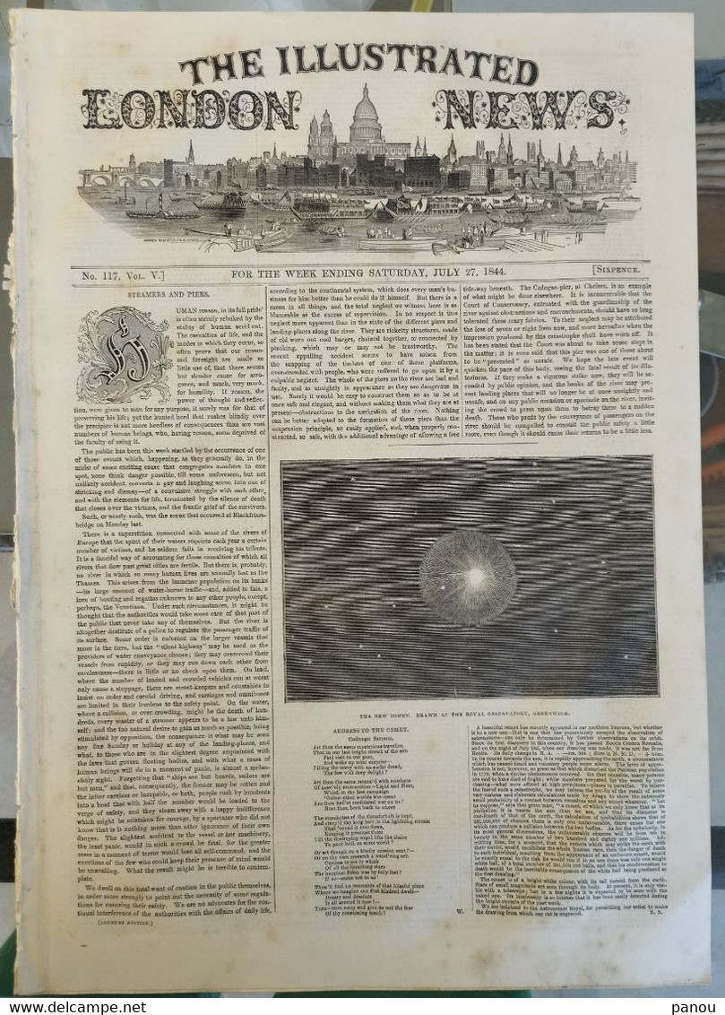 THE ILLUSTRATED LONDON NEWS 117, JULY 27, 1844. COMET ASTRONOMY BRIGHTON SOUTHAMPTON PORTSWOOD - Other & Unclassified