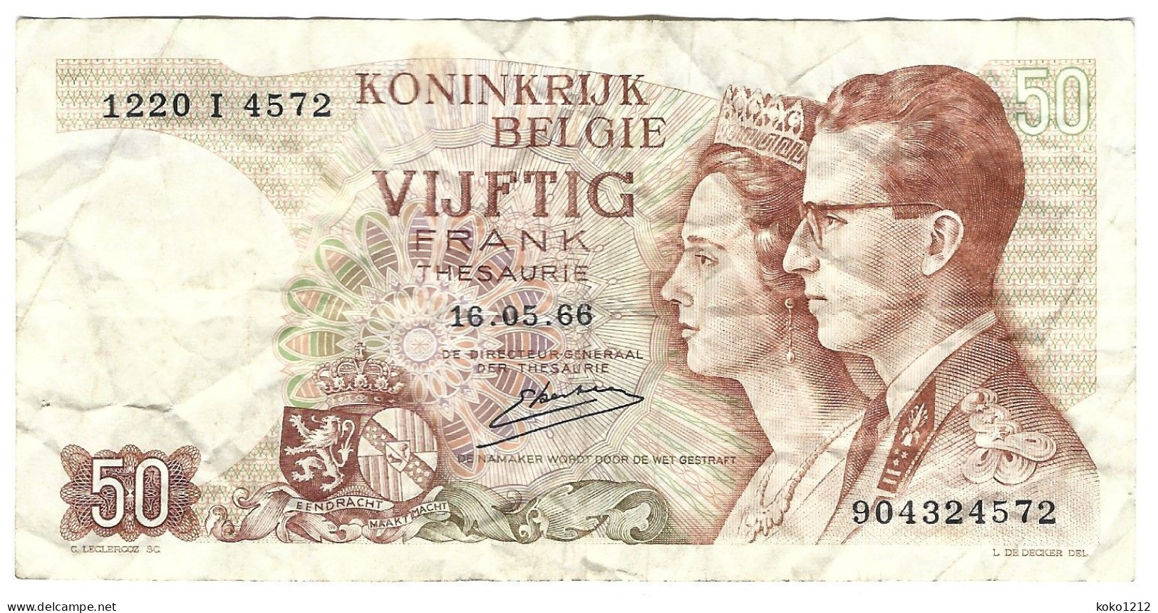 REPLACEMENT - Belgium 50 Francs Serie I 16.05.66 VF - Otros & Sin Clasificación