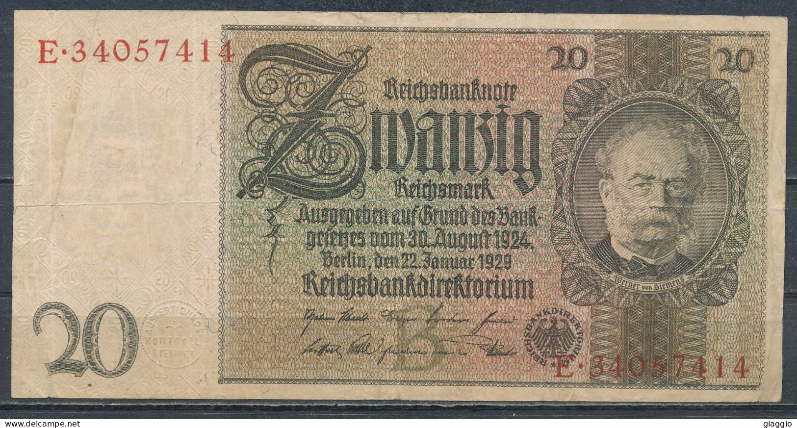 °°° GERMANY - 20 REICHSMARK 1929 SERIE E °°° - 20 Mark