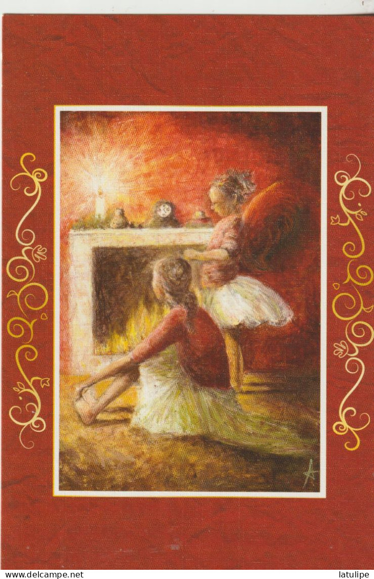 Carte Depliante Tressée Reproduction D'une Acrylique Peinte Avec La Bouche (La Veillée Des Anges) Par ANN LUND ZLAHLBERZ - Acryliques