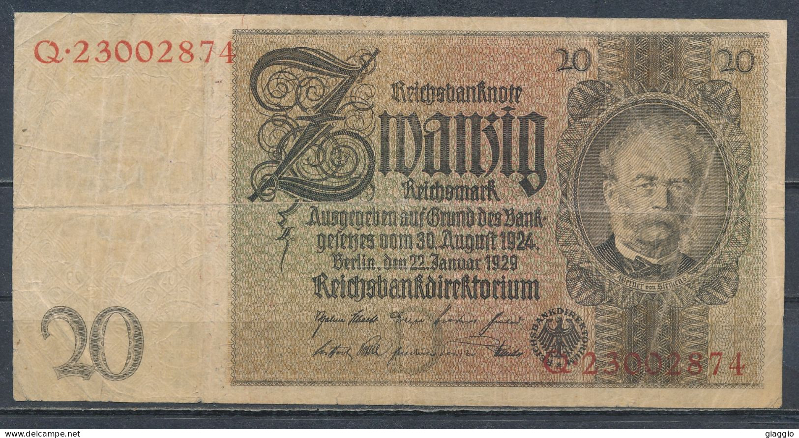 °°° GERMANY - 20 REICHSMARK 1929 SERIE Q °°° - 20 Mark