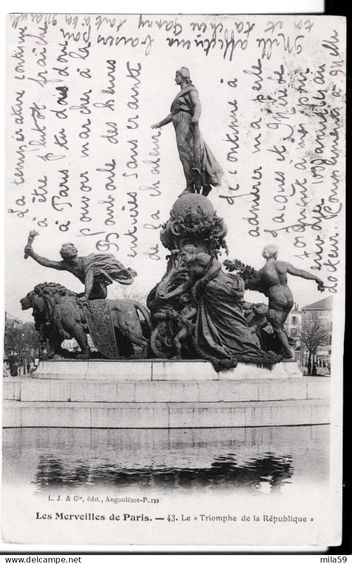 Les Merveilles De Paris. Le Triomphe De La République. De Marcelle à Mme Bollack "Villa St Georges" La Bourboule. 1907. - Statues