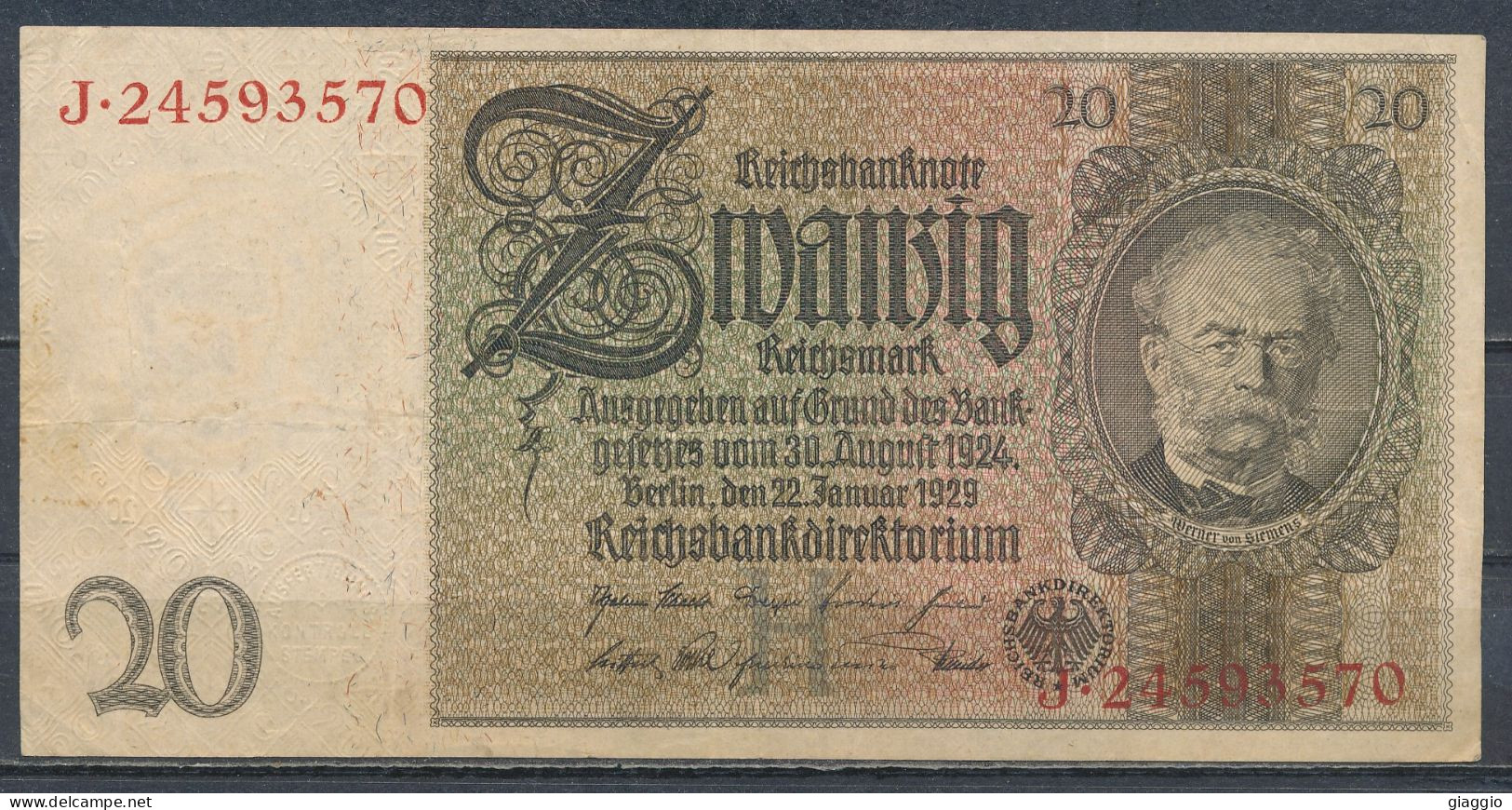 °°° GERMANY - 20 REICHSMARK 1929 SERIE J °°° - 20 Mark