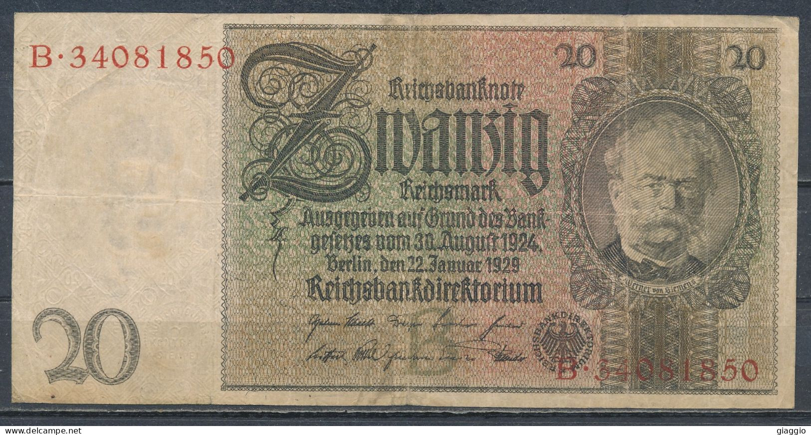 °°° GERMANY - 20 REICHSMARK 1929 SERIE B °°° - 20 Mark