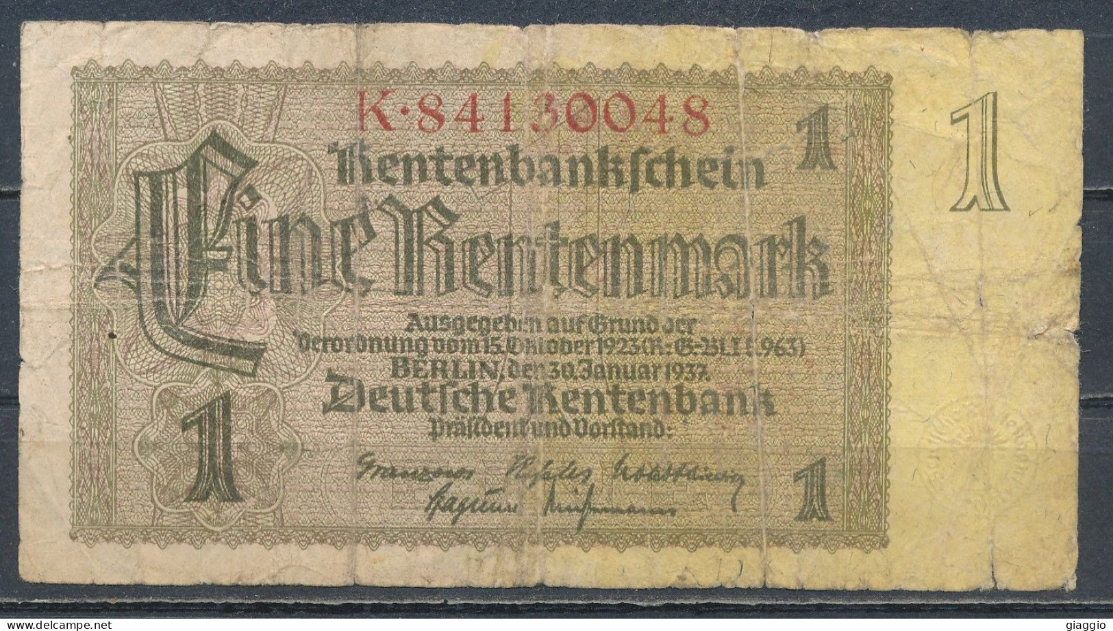 °°° GERMANY - 1 RENTENMARK 1937 SERIE K °°° - 1 Rentenmark