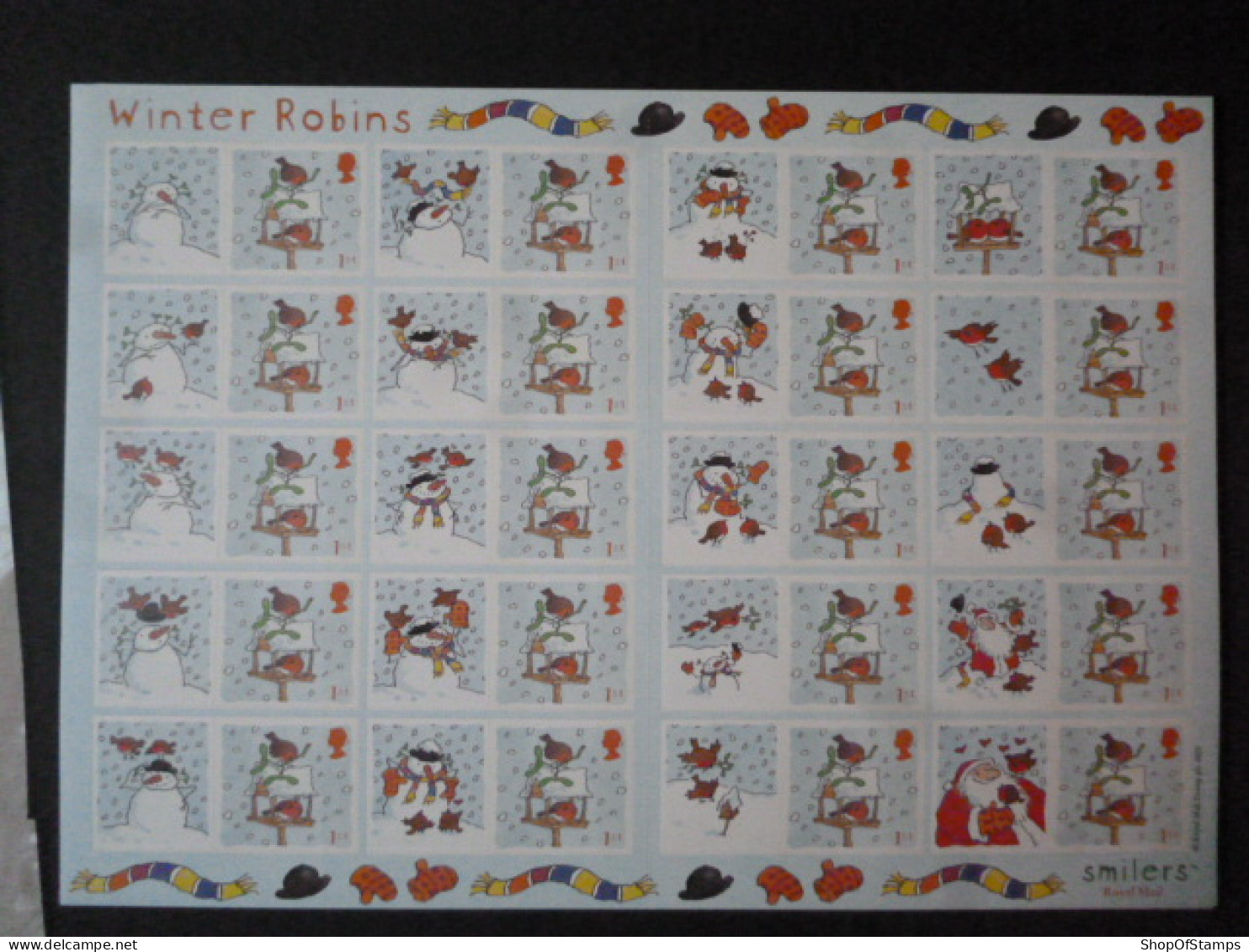 GREAT BRITAIN SG 2239 WINTER ROBINS DIE CUT  PERFORATED 20 STAMPS SMILER SHEET WITH GUTTERS & LABELS - Fogli Completi