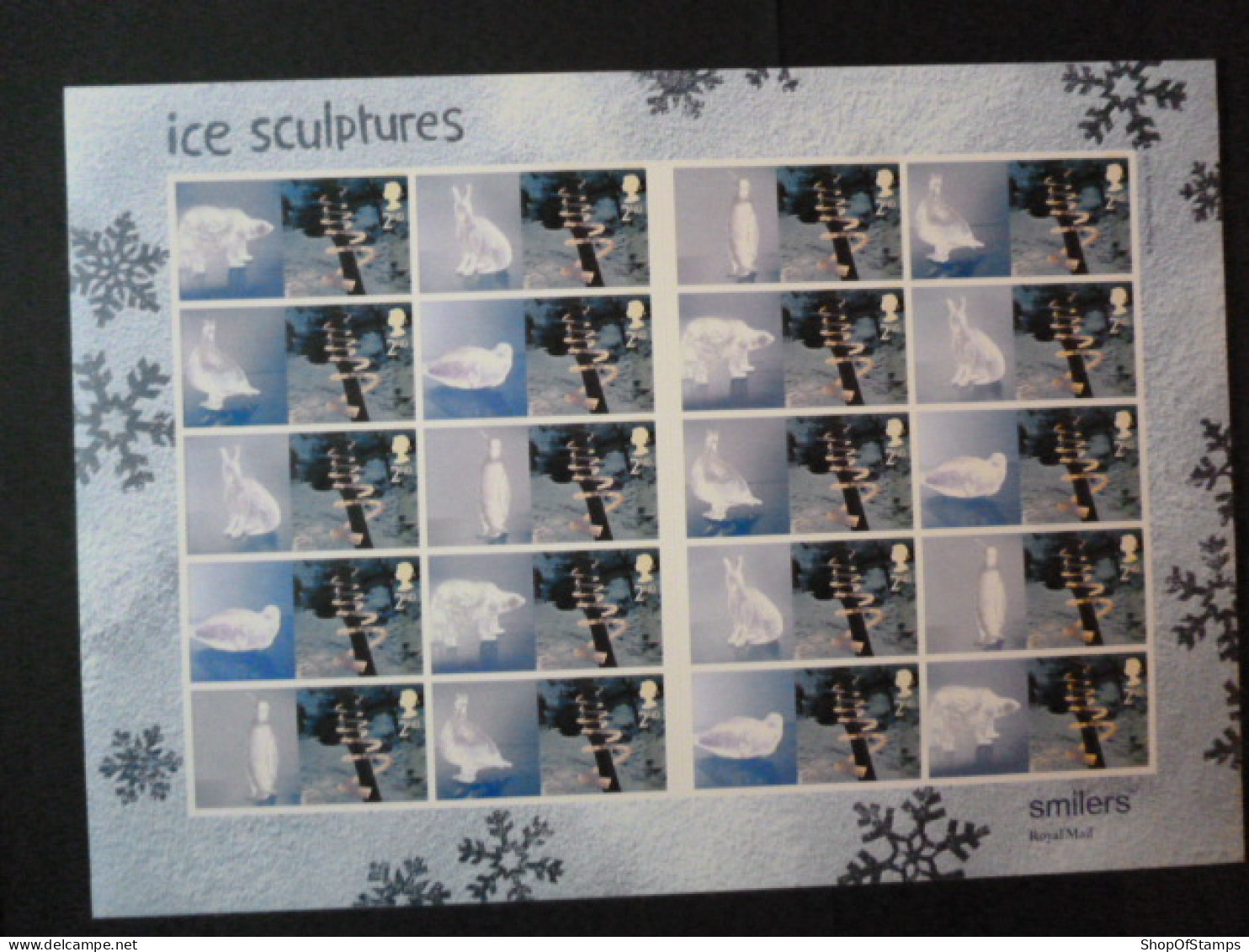 GREAT BRITAIN SG 2410 CHRISTMAS ICE SCULPTURES 20 STAMPS SMILER SHEET WITH GUTTERS & LABELS - Hojas & Múltiples