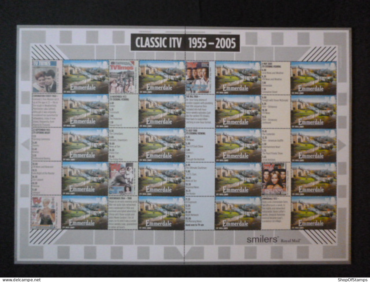 GREAT BRITAIN SG 2562 CLASSIC ITV : EMMERDALE 20 STAMPS SMILER SHEET WITH GUTTERS & LABELS - Volledige & Onvolledige Vellen