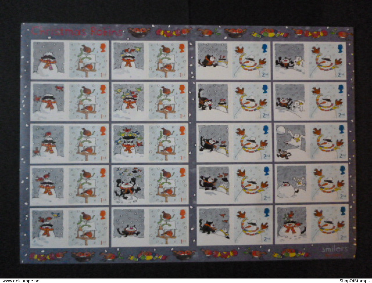 GREAT BRITAIN SG 2238-39 CHRISTMAS ROBINS DIE CUT  PERFORATED 20 STAMPS SMILER SHEET WITH GUTTERS & LABELS - Feuilles, Planches  Et Multiples