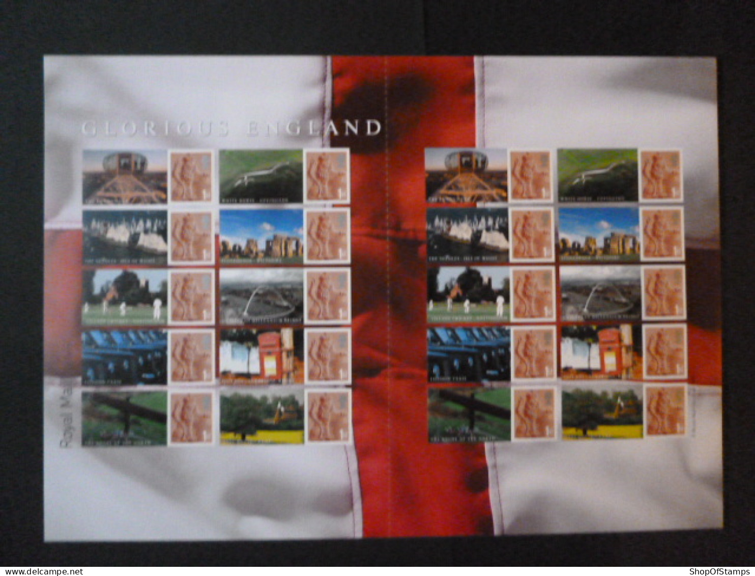 GREAT BRITAIN SG EN7 GLORIOUS ENGLAND 20 STAMPS SMILER SHEET WITH GUTTERS & LABELS - Hojas & Múltiples