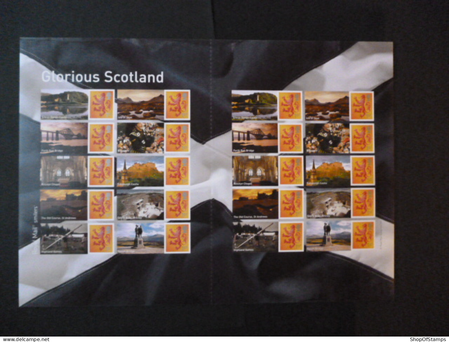 GREAT BRITAIN SG S110 GLORIOUS SCOTLAND 20 STAMPS SMILER SHEET WITH GUTTERS & LABELS - Fogli Completi