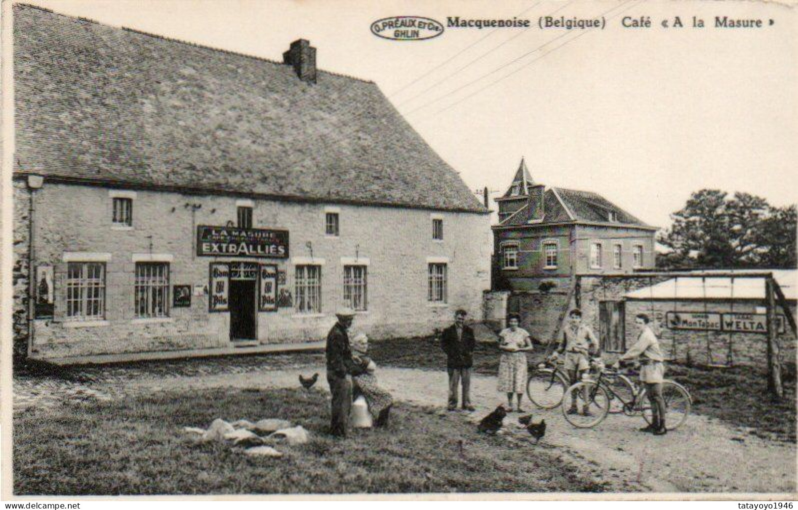 Macquenoise (belgique ) Café  "A La Masure"  Cyclistes  Plaque Extralliés Animée N'a Pas Circulé - Momignies