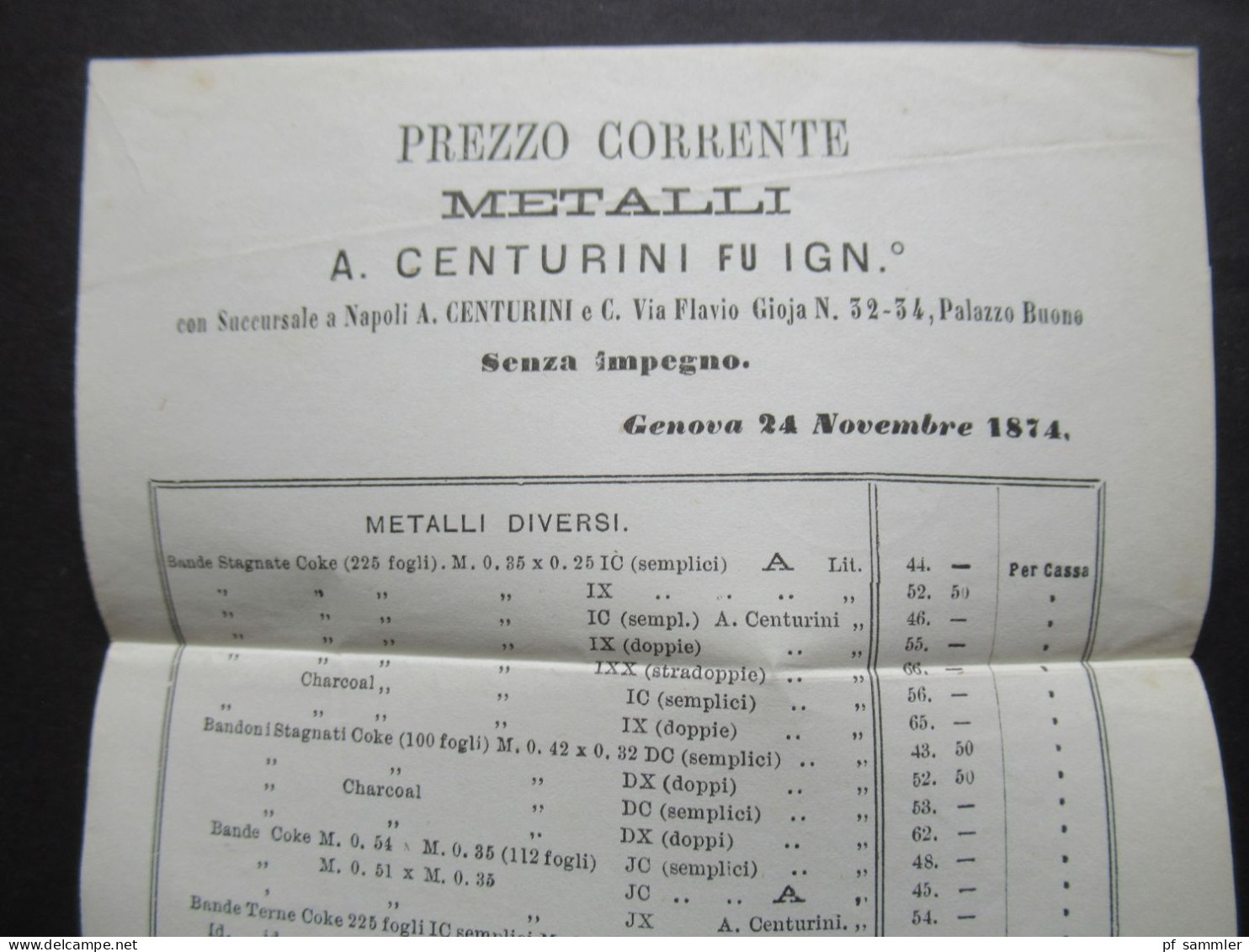 Italien Ausage 1865 Verwendet 1874 Ziffernzeichnung Nr.24 EF Faltbrief Mit Gedrucktem Inhalt! Genova / Metalli - Marcophilie